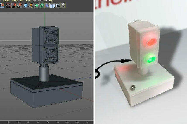 自己設計的WiFi控制紅綠燈模型和實物